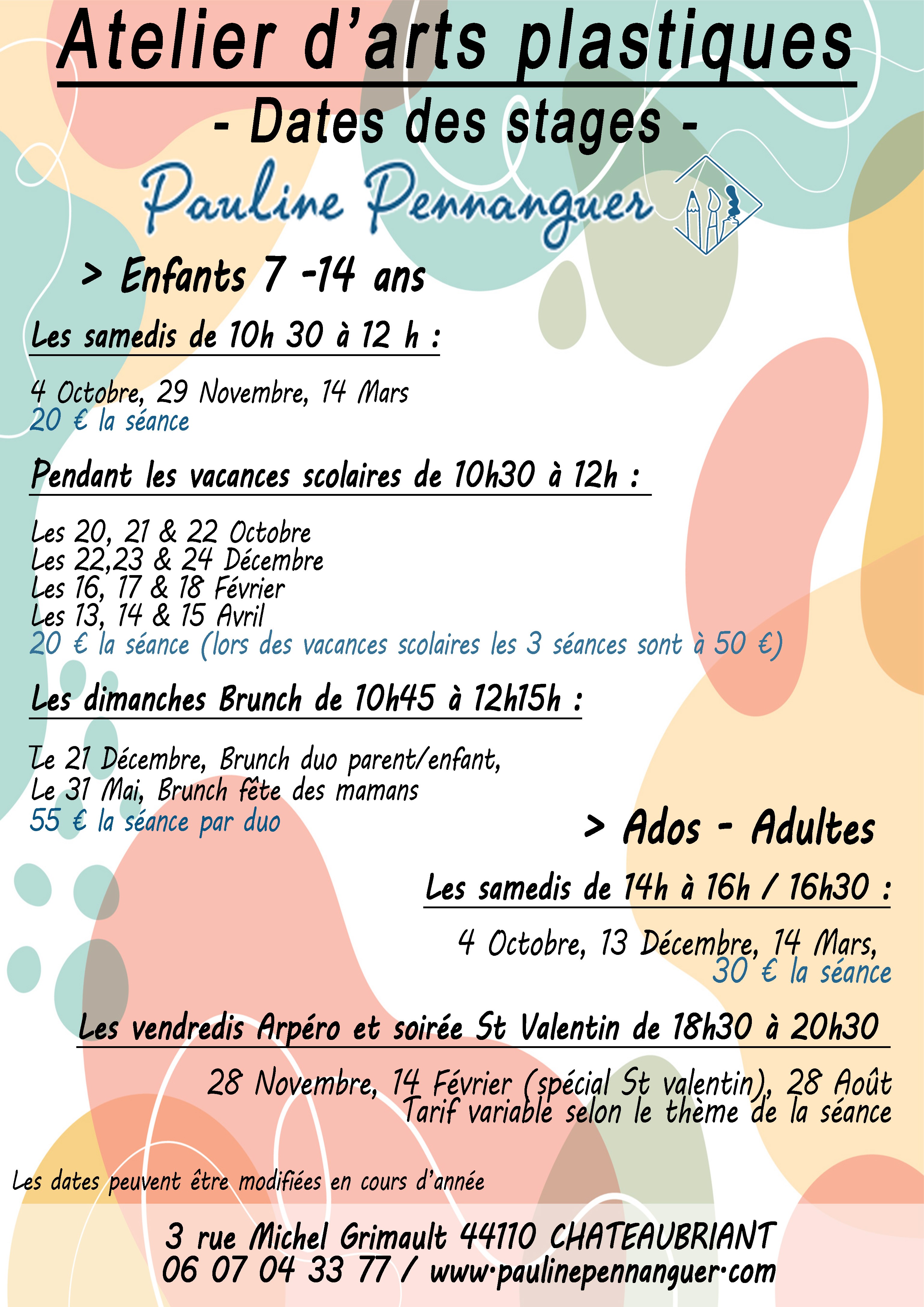 Dates ateliers d'arts plastiques Châteaubriant
