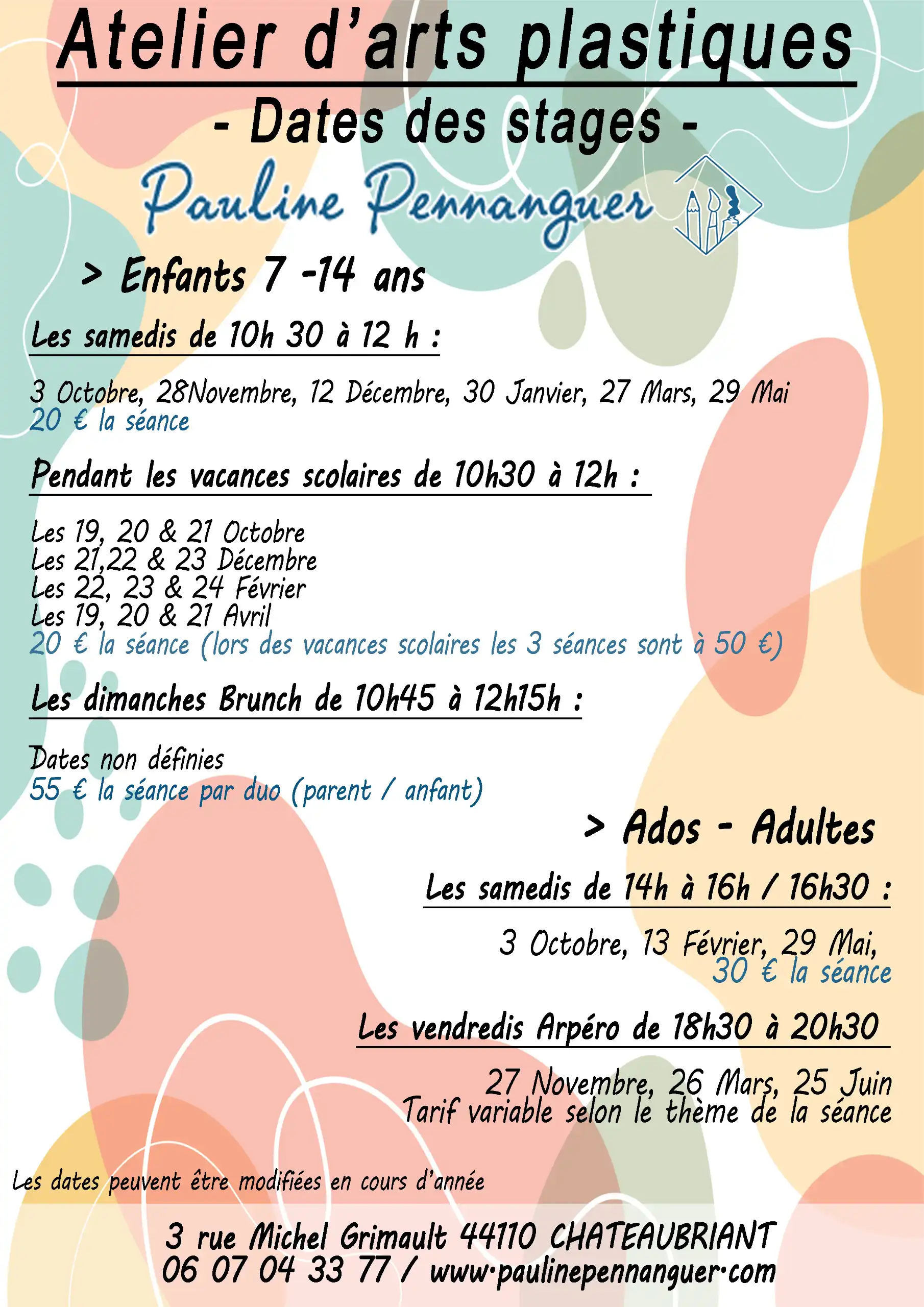 Dates ateliers d'arts plastiques Châteaubriant