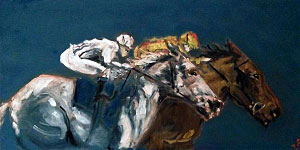 tableau peinture huile course de chevaux