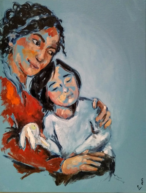 tableau portrait femme avec enfant